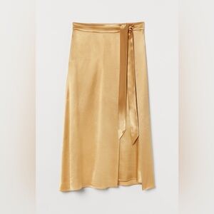 H&M gold faux-wrap midi skirt